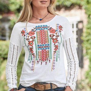 Sundance White Garden Beauty Embroidered Long Sleeve Tee